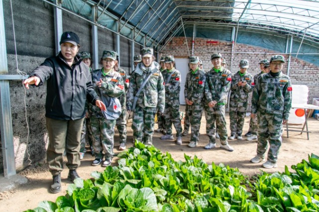 師生在第六埠村蔬菜大棚，了解蔬菜種植過程和常見病蟲害防治等知識。.jpg